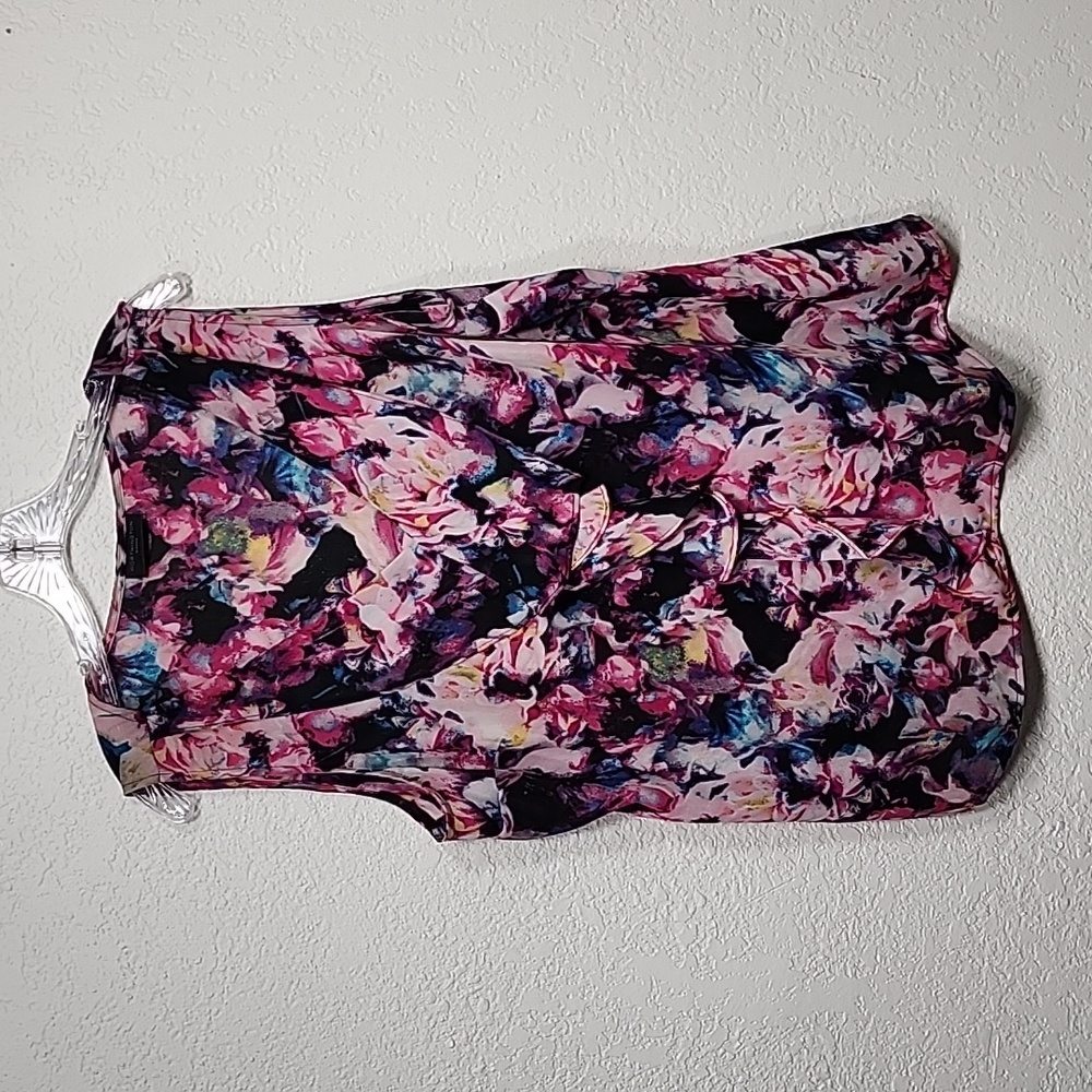 Worthington Multi Color Floral Ruffle Down Middle Sleeveless Flowy Top